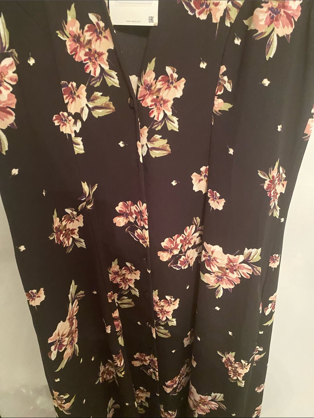 Zara Black Floral Maxi Dress with Pink Blossoms size M - Picture 5 of 5